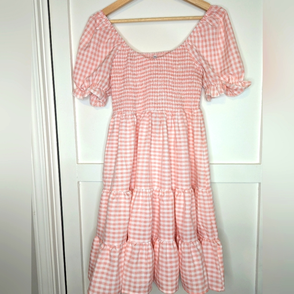 Cottagecore Pink White Gingham Dress